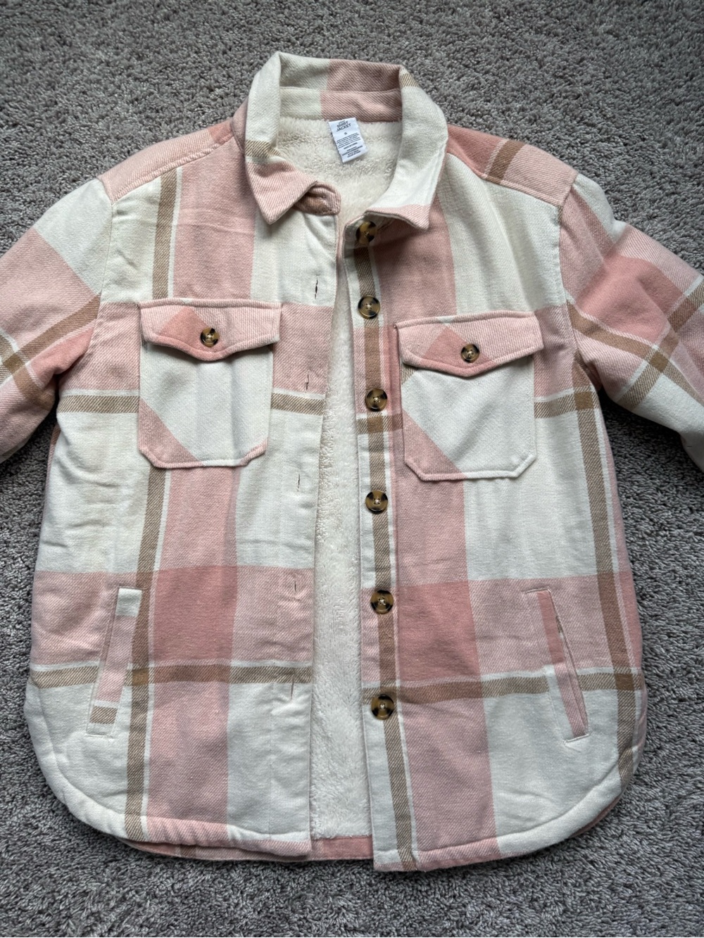 Pink & Cream Plaid Jacket - Cozy Button-Fleece Coat